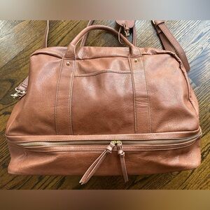 Sole Society Mason Weekend Bag - Cognac Faux Leather Weekender Tote